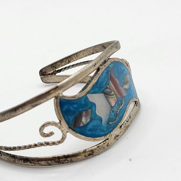 Alpaca Bangle Bracelet Mother of Pearl Inlay Enamel Bangle Bracelet 7in - Picture 7 of 7